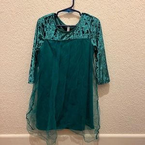 Fabkids Long Sleeve Dark Green Dress, Size M